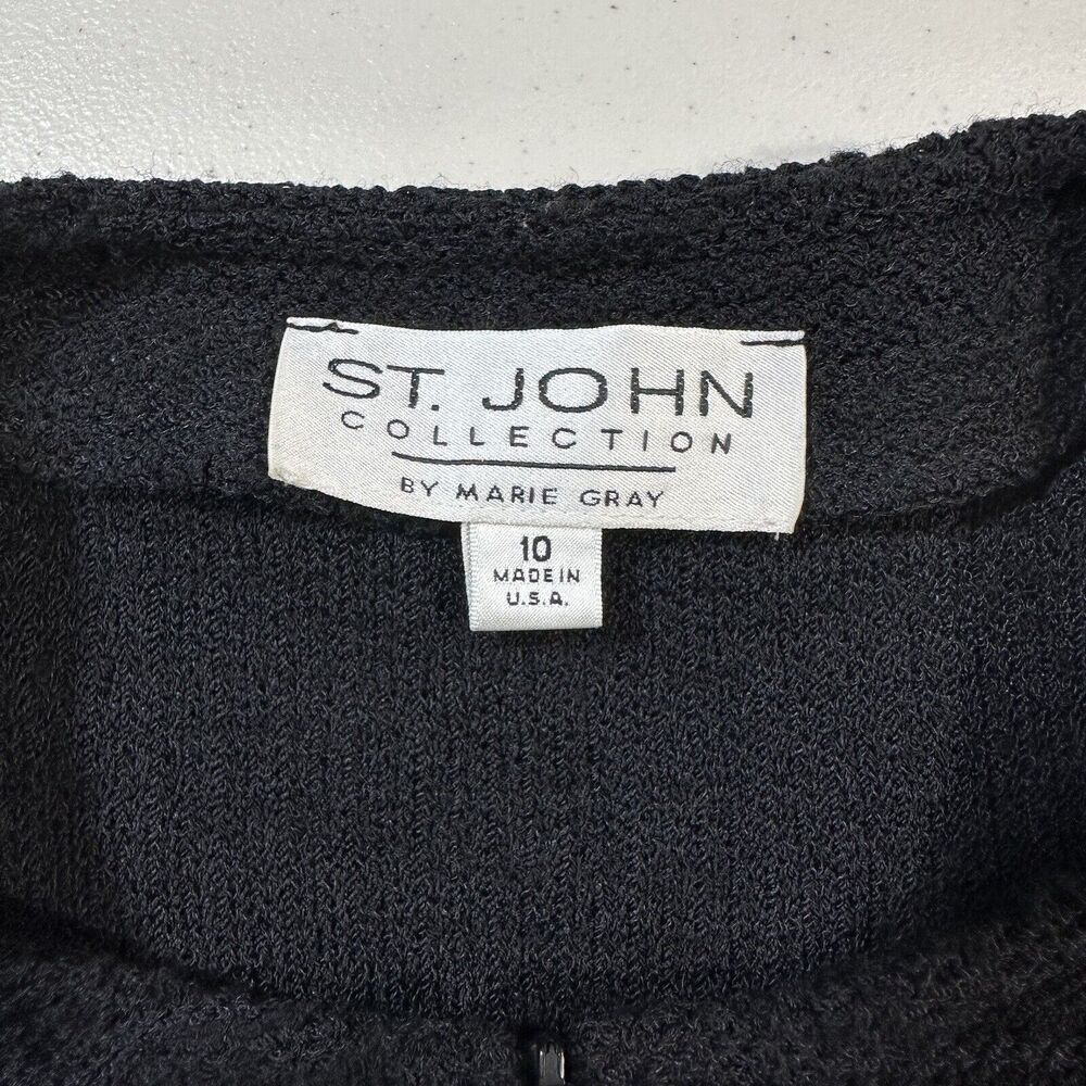 St John Collection By Marie Gray Knit Blazer Size 10 Black Gold Chain Zip Up - Picture 2 of 9